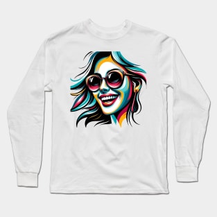 Volto Donna Trendy 7 | Trendy Woman Face 7 | Color Long Sleeve T-Shirt